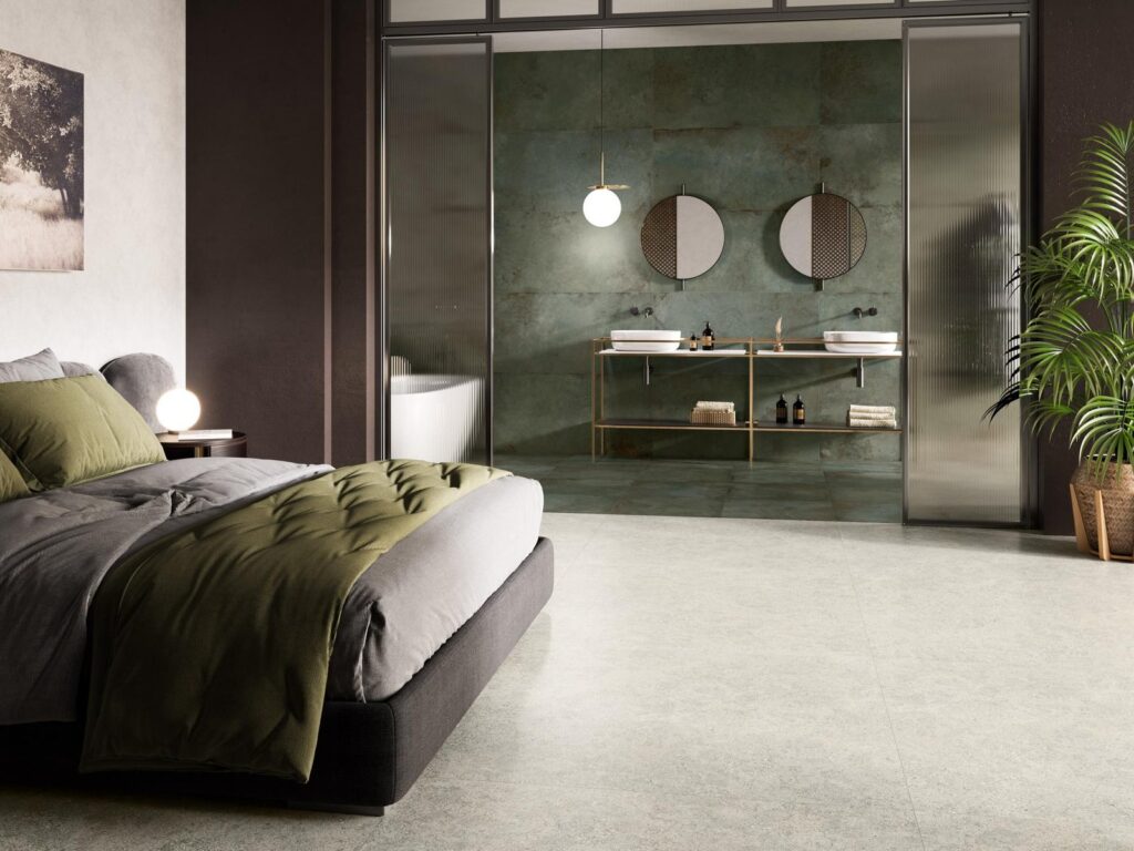 Alloy Grey Metal Effect Wall & Floor Tile - tile detail view, Newlook Dublin