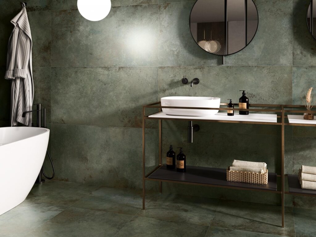 Alloy Grey Metal Effect Wall & Floor Tile - tile detail view, Newlook Dublin
