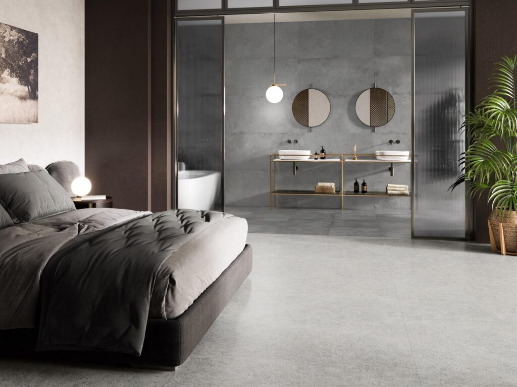 Alloy Grey Metal Effect Wall & Floor Tile - tile detail view, Newlook Dublin