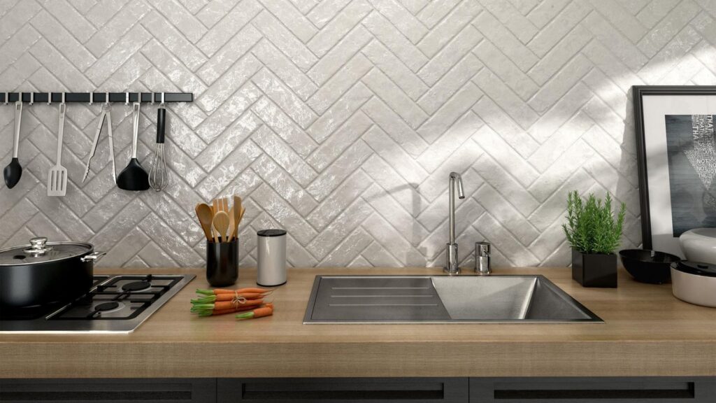 Brickwall White Metro Wall & Floor Tile - tile detail view, Newlook Dublin