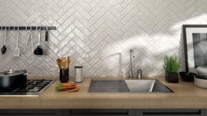Brickwall White Metro Wall & Floor Tile - tile detail view, Newlook Dublin