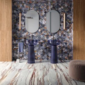 Cosmos Indigo Marble Marble Effect Wall & Floor Tile - tile detail view, Newlook Dublin