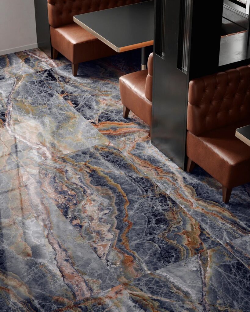 Cosmos Indigo Marble Marble Effect Wall & Floor Tile - tile detail view, Newlook Dublin