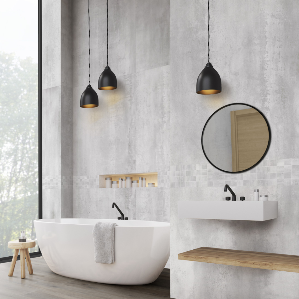 Elements White Metal Effect Wall & Floor Tile - tile detail view, Newlook Dublin