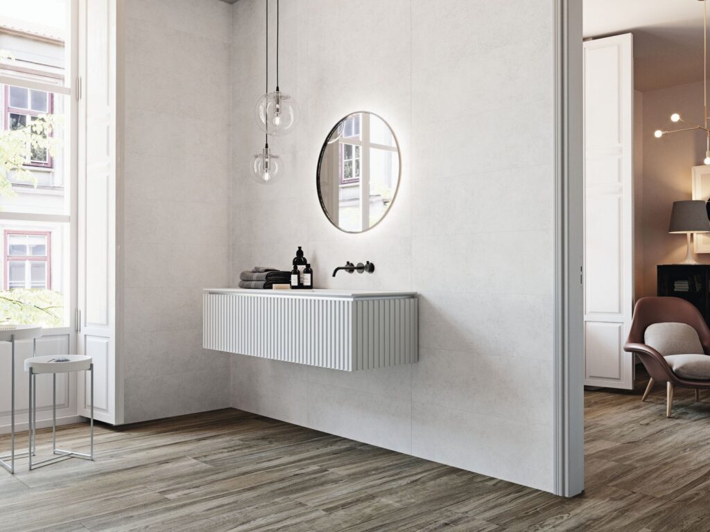 Evolve Dover Cliff Concrete Effect Wall & Floor Tile - tile detail view, Newlook Dublin