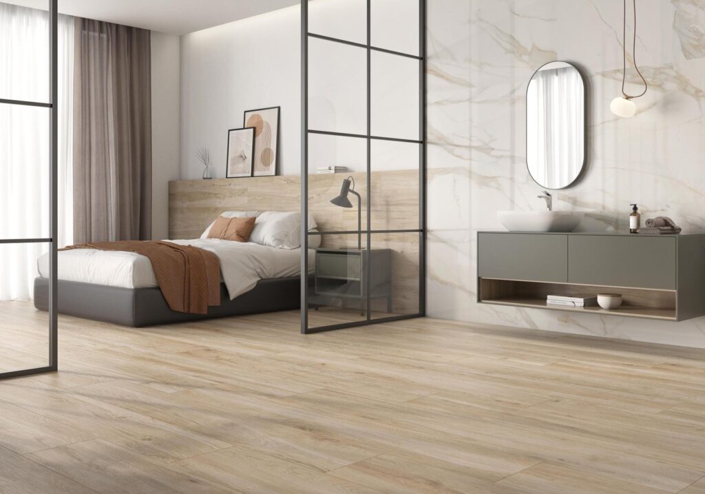 Revere Brown Wood Effect Wall & Floor Tile - tile detail view, Newlook Dublin