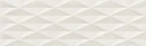 White 3D diamond-pattern ceramic wall décor tile with raised relief surface