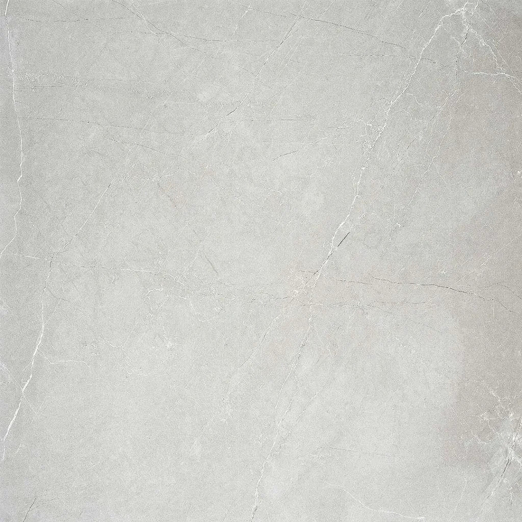Grey marble-effect porcelain tile displaying diagonal white veining and soft texture