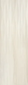 Beige décor wall tile with raised wavy vertical ribbed surface texture