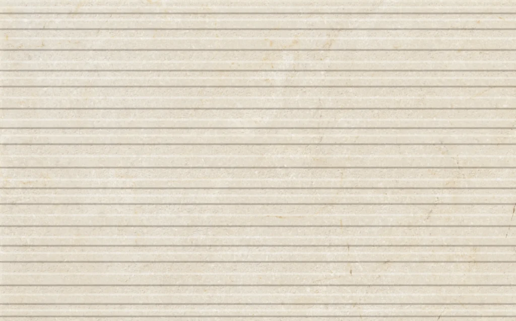 Cream gloss ceramic decor tile featuring evenly spaced horizontal grooves