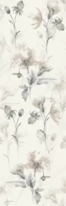 Ceramic décor tile featuring a delicate watercolour floral pattern in grey and blush