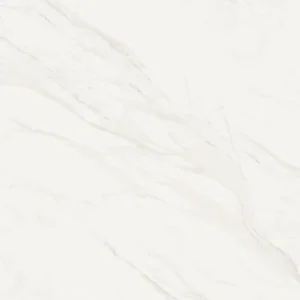 Square white ceramic tile with bold sweeping grey marble veins