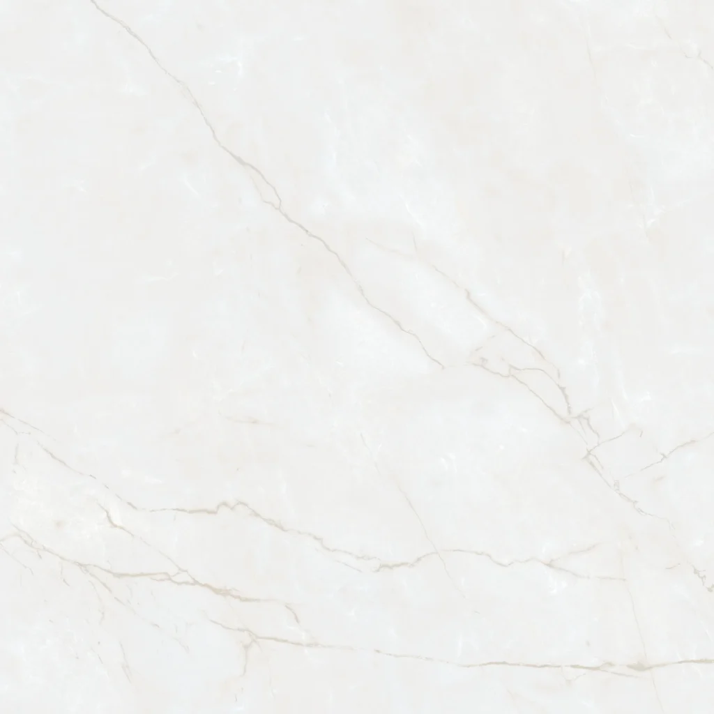 Square white marble-effect tile with fine grey veining across surface