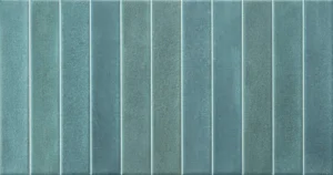 Teal green ceramic wall tile with raised vertical ribbed texture