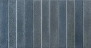 Dark navy blue glossy ceramic tile with vertical ribbed relief surface