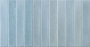 Soft sky blue glossy ceramic tile with vertical grooved stripe relief