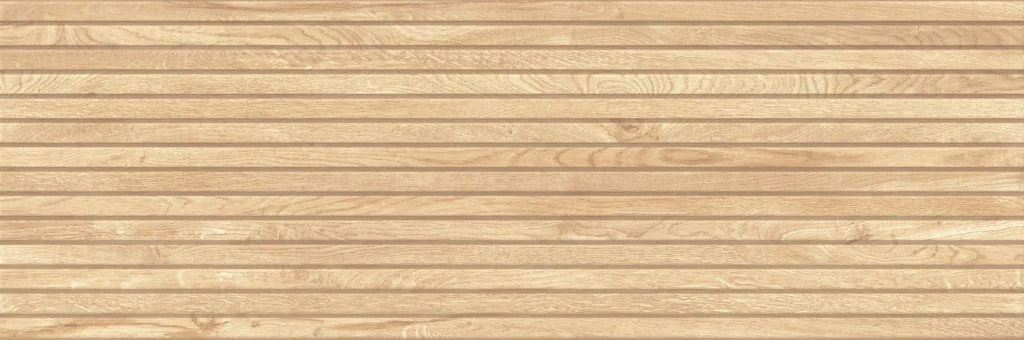 Pale cream wood-effect ceramic tile with subtle horizontal stripe detailing