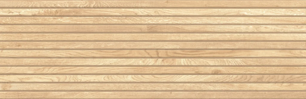 Light beige wood-look ceramic tile with horizontal slat pattern and natural grain texture