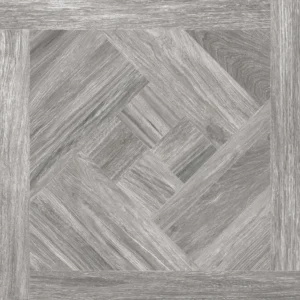 Grey wood-effect decor tile with diagonal herringbone centre and framed border detail