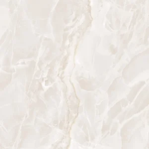 Close-up of cream porcelain tile with delicate translucent onyx veining throughout