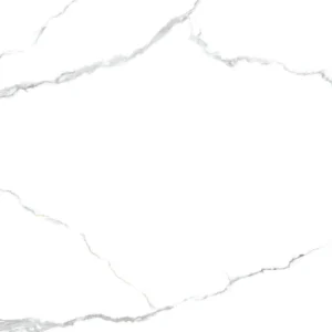 White polished porcelain tile with fine grey veins forming an oval pattern