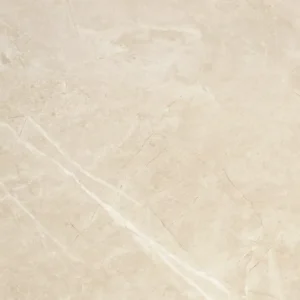 Close-up of cream satin porcelain tile with subtle diagonal white veining