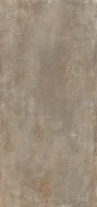 Taupe porcelain tile with subtle warm brown veining and weathered metal-effect finish