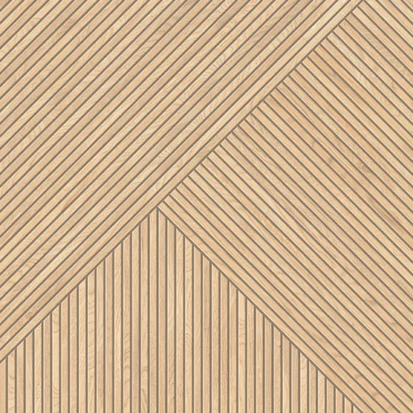 Beige wood-effect porcelain tile with diagonal ribbed stripe pattern