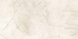 Rectangular ivory matt porcelain tile with delicate silver-grey marble-effect veining
