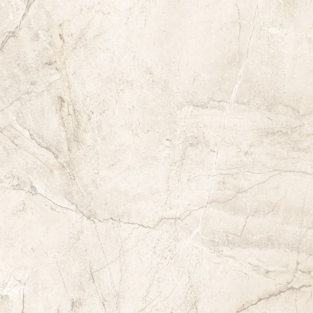 Cream matt porcelain floor tile with sweeping grey and taupe natural veining