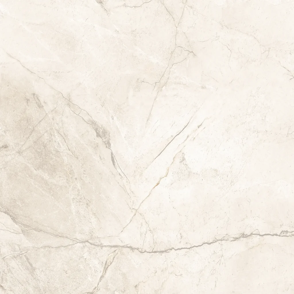 Ivory matt porcelain tile with bold grey veining in a fan-like pattern