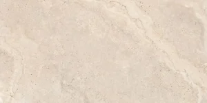 Rectangular white porcelain tile with travertine-style pitting and natural cream veins