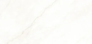 Close-up of white large-format porcelain tile with faint grey veining