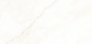Close-up of white marble-effect porcelain tile with delicate beige veining