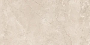 Close-up of beige matt porcelain tile with natural stone-effect veining