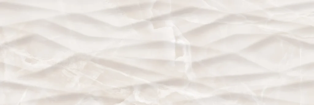 Ivory satin porcelain décor tile with undulating wave-pattern relief surface