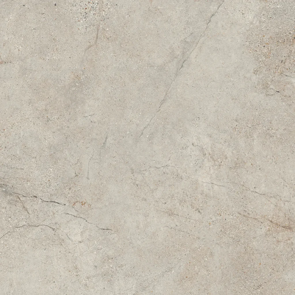 Light greige porcelain tile with subtle crossed fissures and gritty stone texture