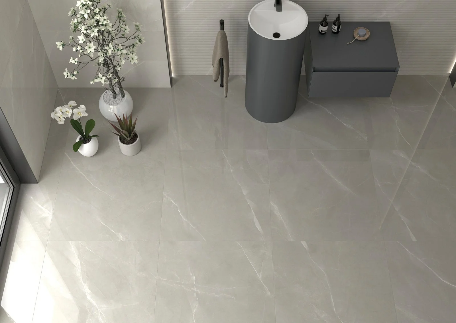 Marbelle White Marble Effect Wall & Floor Tile - tile detail view, Newlook Dublin