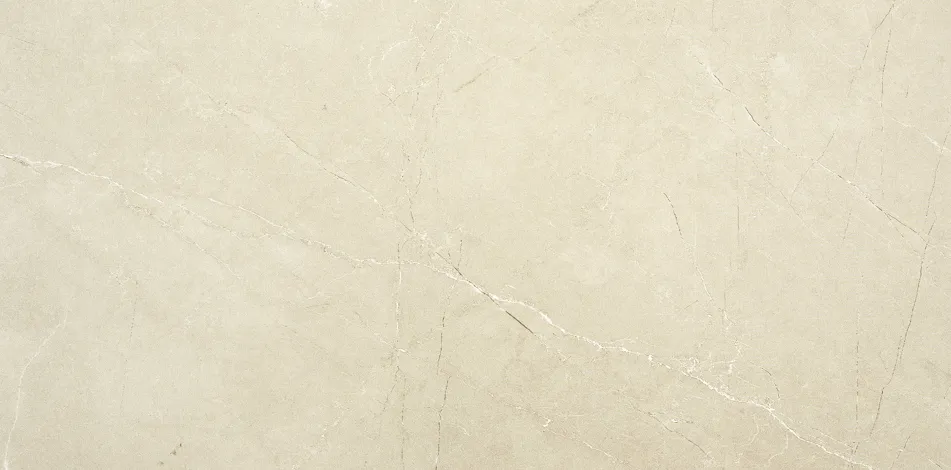 Close-up of cream porcelain tile with fine diagonal grey veining