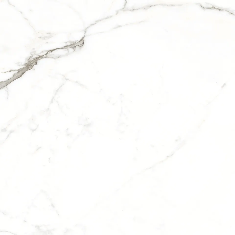 White matt statuario porcelain tile showing subtle grey veining detail