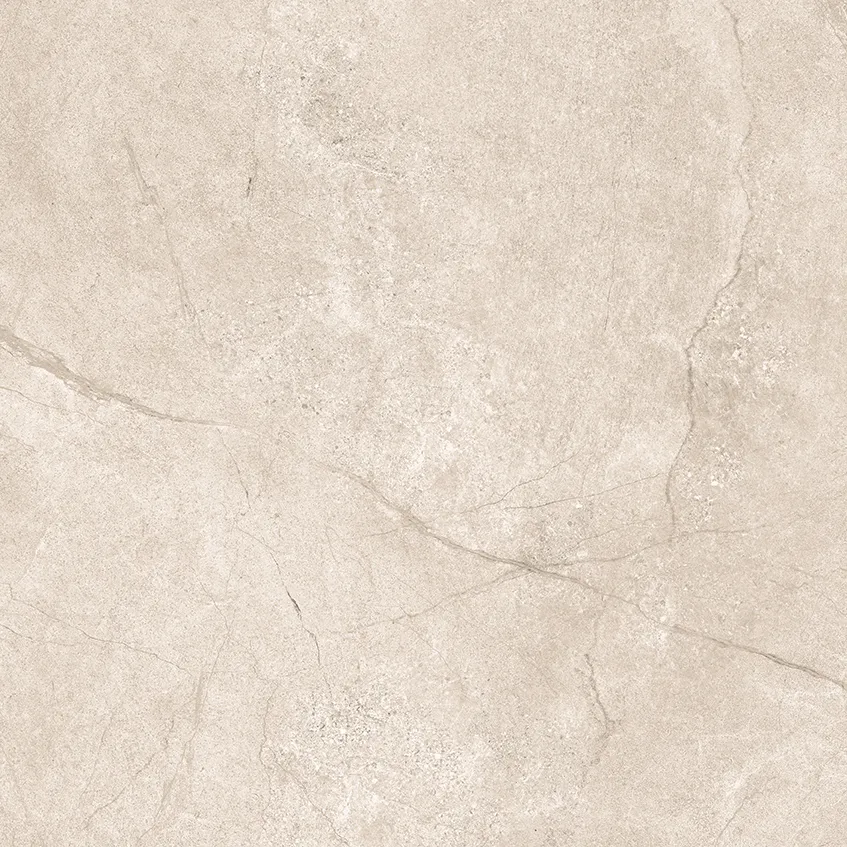 Light cream matt porcelain tile with bold grey fissure lines and rough stone texture