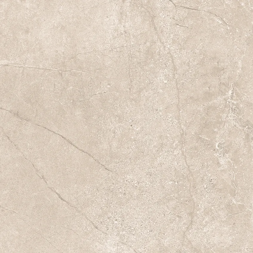 Sandy beige matt porcelain tile with subtle grey veins and fine stone-like texture