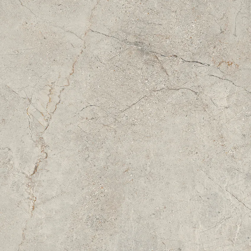 Sandy beige stone-effect porcelain tile with branching grey veins and speckles